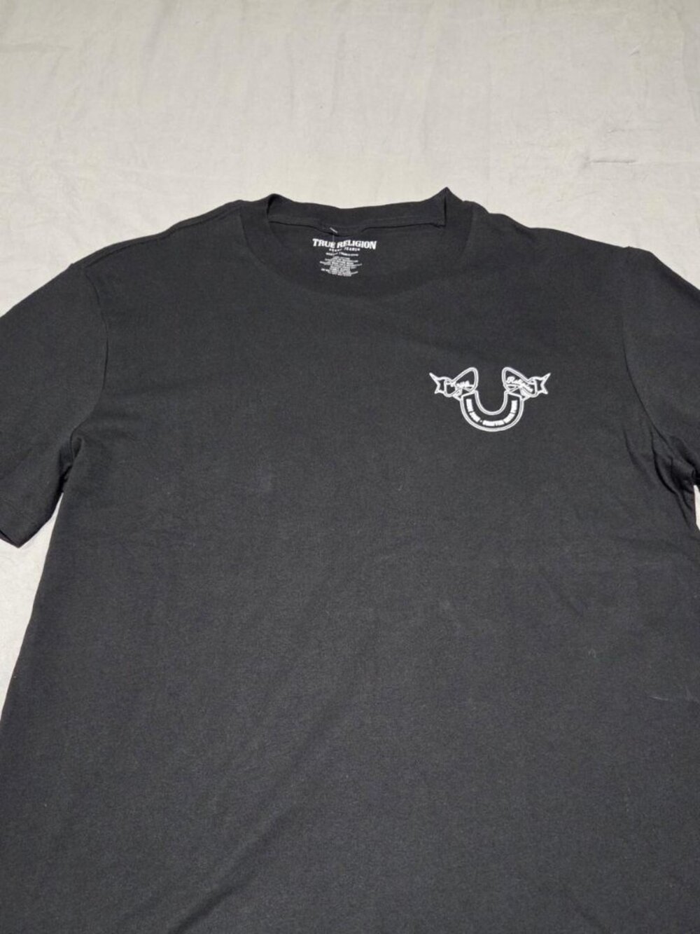NWT True Religion Jet Black Patch Multi Logo Graphic Tee M